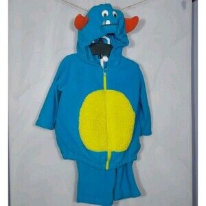 Carters Baby Infant Blue Monster Suit Sz 12M Fleece Pants & Jacket Set Halloween